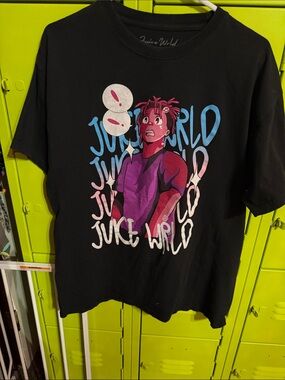 Graphic Short Sleeve Tee - Black with Multicolor Print, Juice WRLD